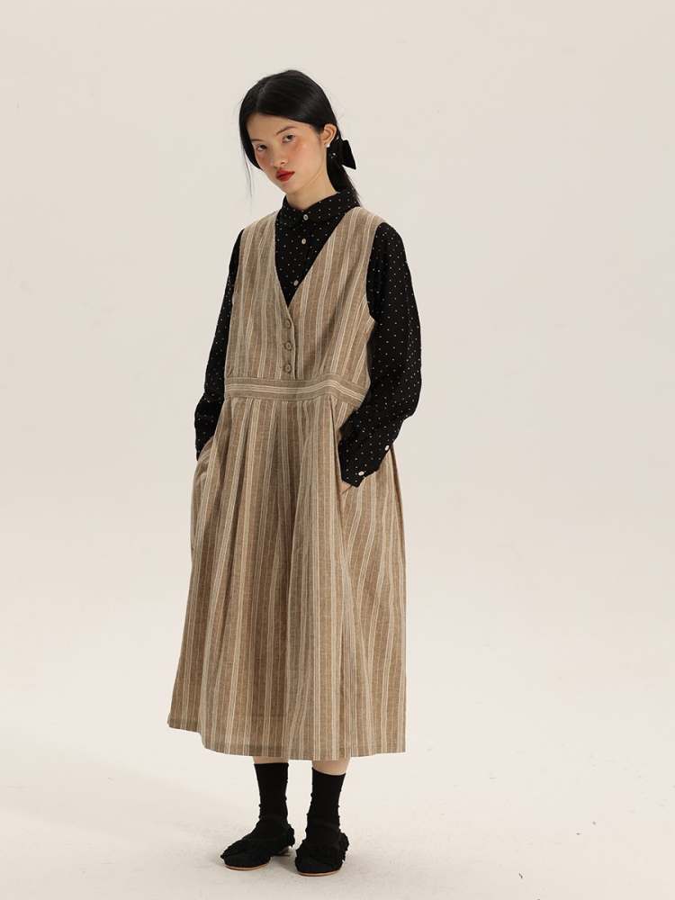 Yarn-Dyed Linen Stripe 2way Long Dress