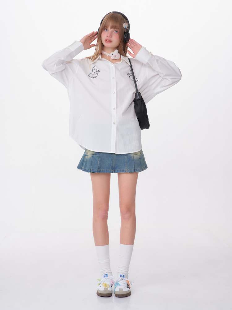 Rabbit Embroidery Loose Shirt