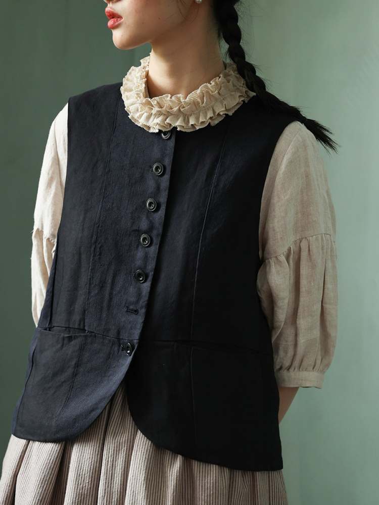 Yarn-Dyed Pocket Button Vest