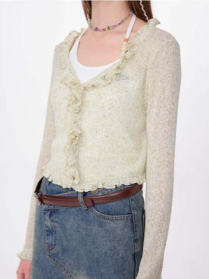 Ruffle Short Knit Cardigan