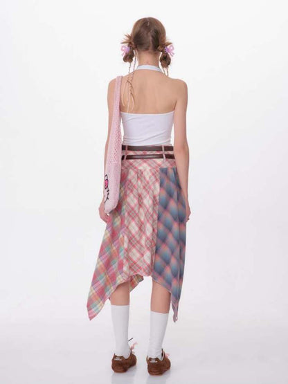 3 Types Of Plaid Patterns Double Waist Random Hem Skirt