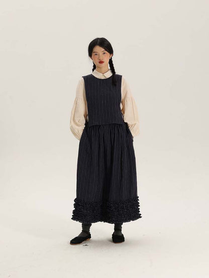 Retro Round Neck Stripe Linen Vest