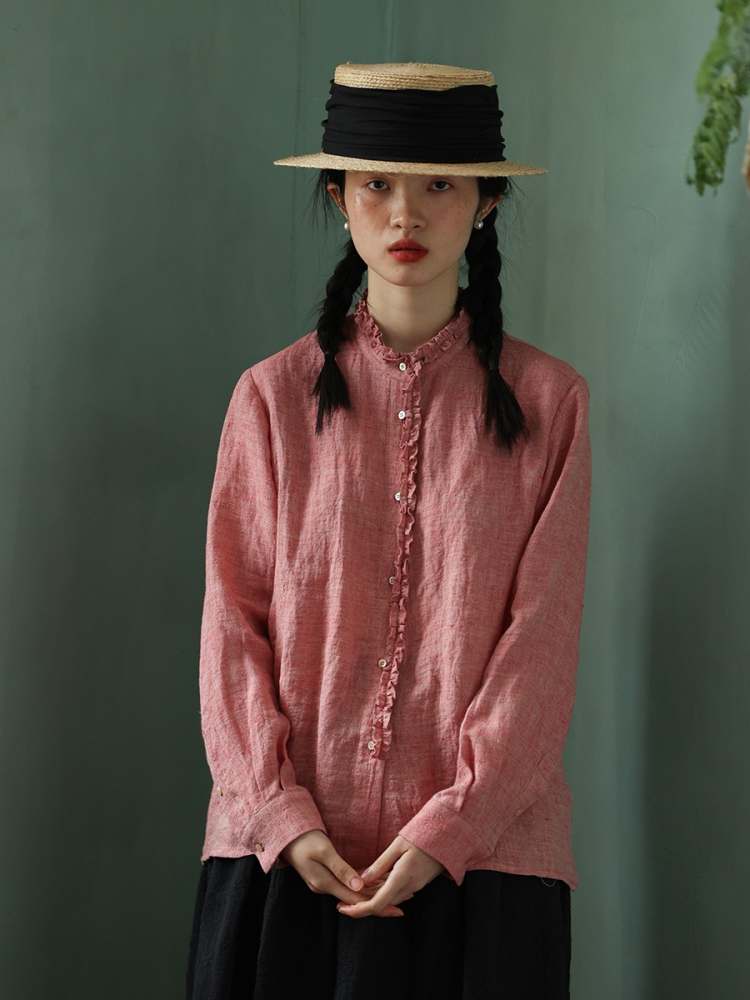 Yarn-Dyed Linen Niche Lace Shirt