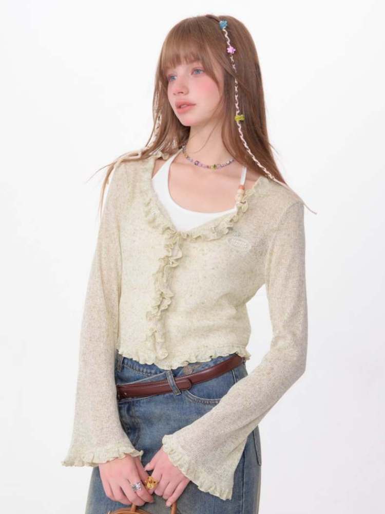 Ruffle Short Knit Cardigan