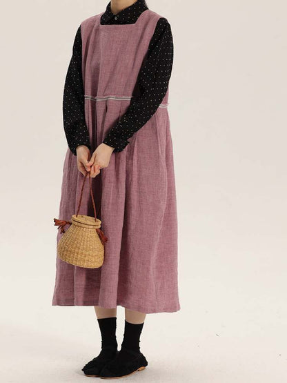 Washed Linen Vest Long Dress