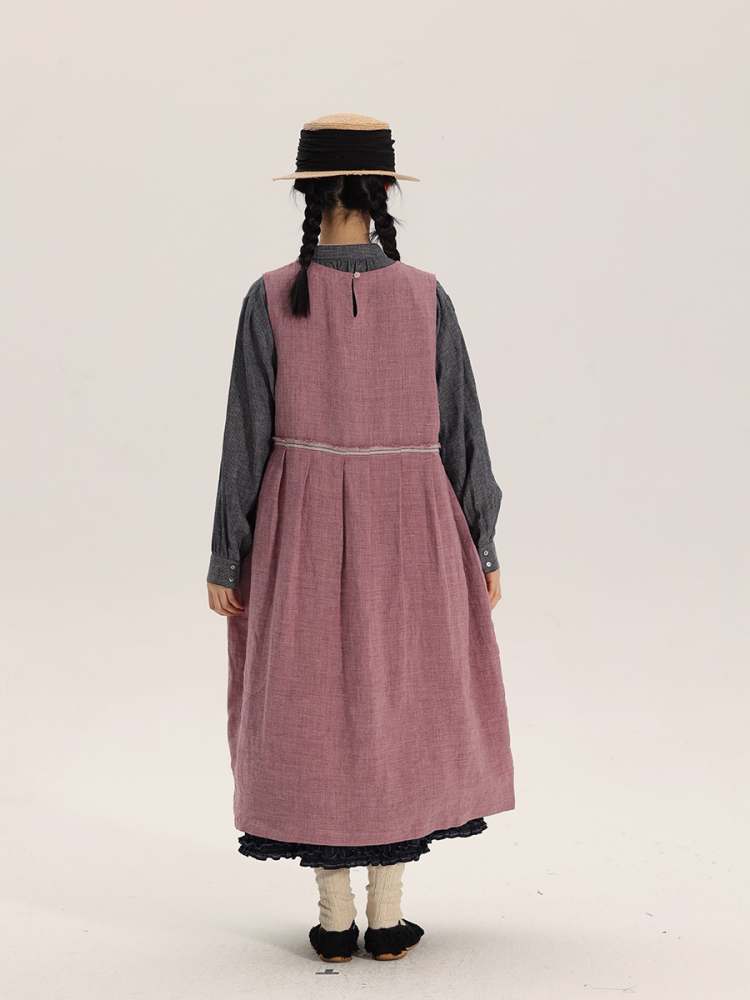 Washed Linen Vest Long Dress