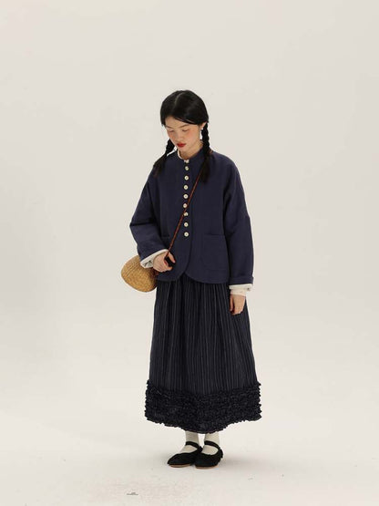 Button Design Stand Collar Linen Loose Jacket