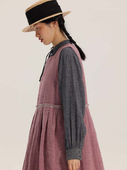 Washed Linen Vest Long Dress