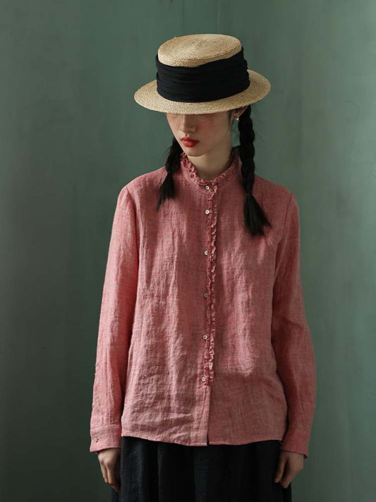 Yarn-Dyed Linen Niche Lace Shirt