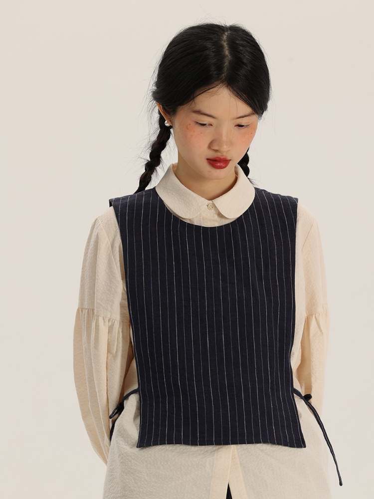 Retro Round Neck Stripe Linen Vest