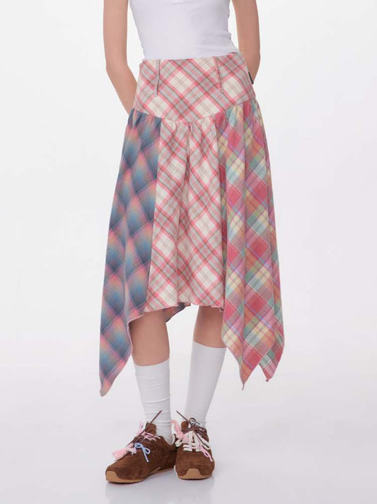 3 Types Of Plaid Patterns Double Waist Random Hem Skirt