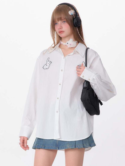 Rabbit Embroidery Loose Shirt