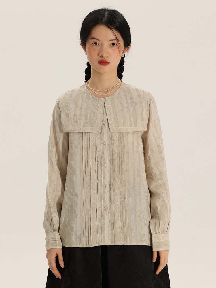 Floral Stripe Jacquard Lace Sailor Color Shirt