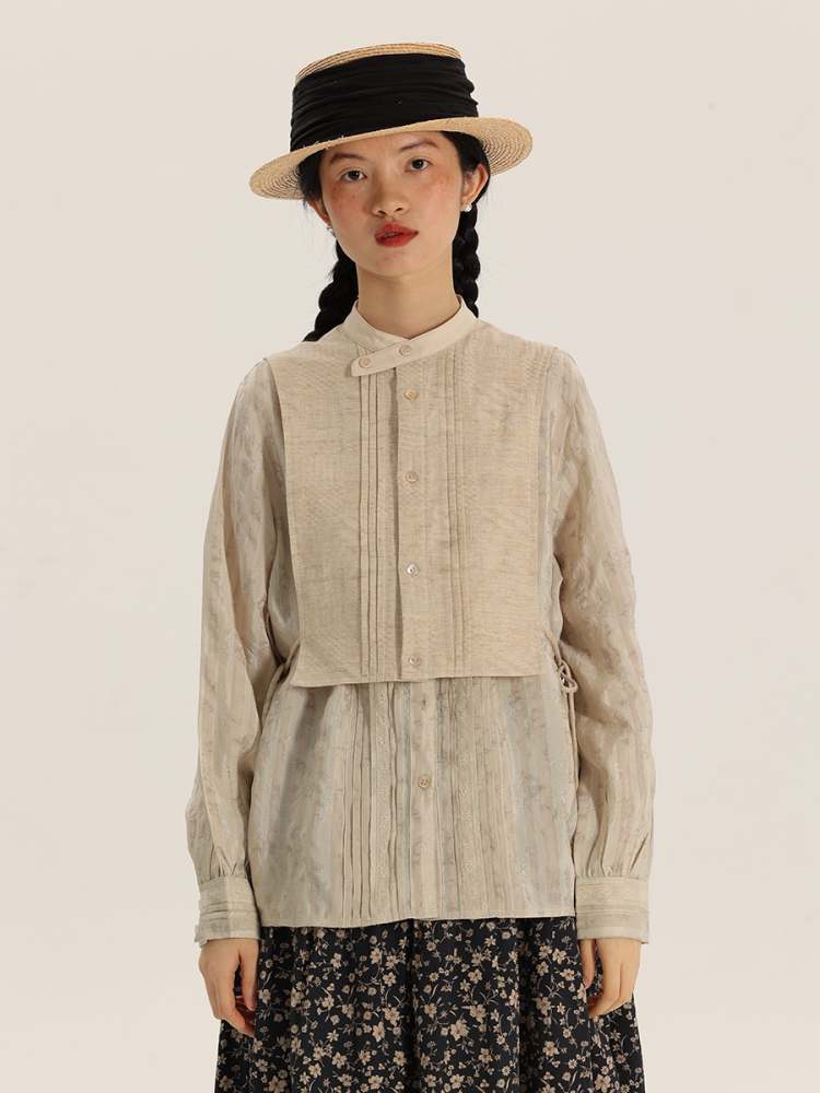 Floral Stripe Jacquard Lace Sailor Color Shirt