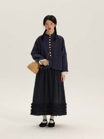 Button Design Stand Collar Linen Loose Jacket