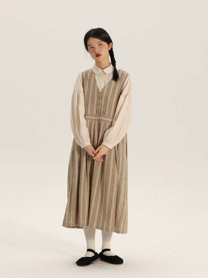 Yarn-Dyed Linen Stripe 2way Long Dress