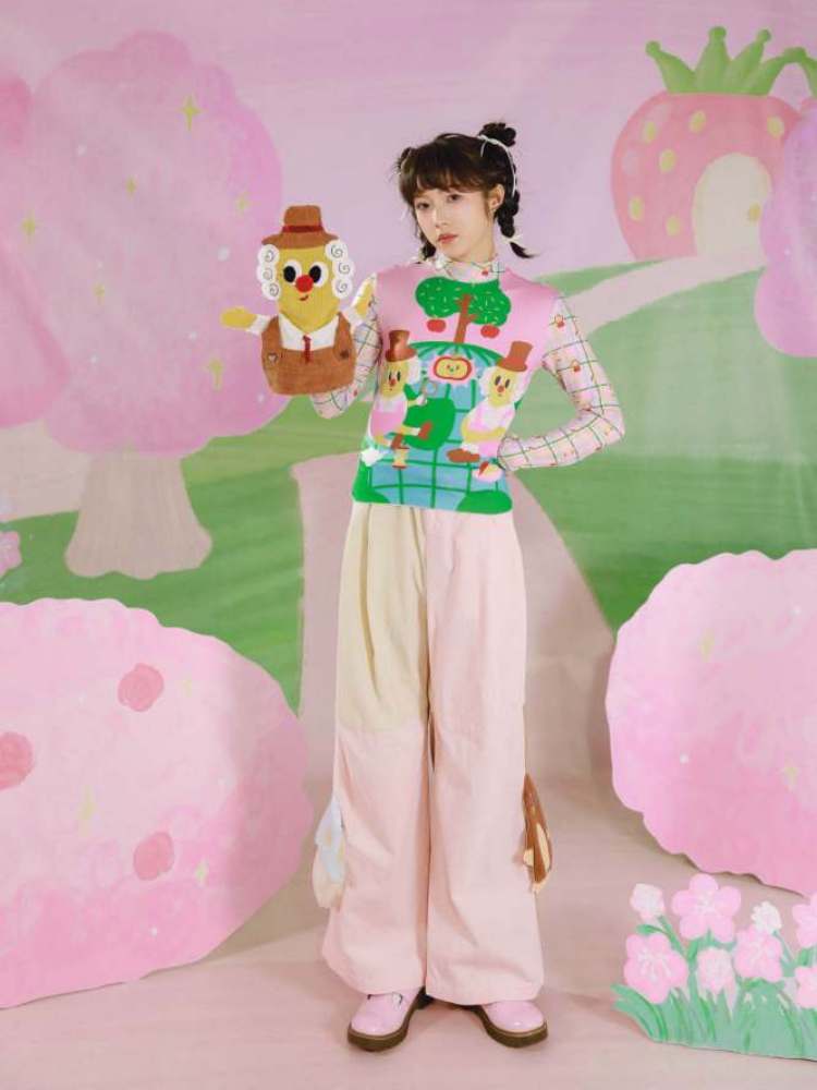 Mushroom Mole 3D Pocket Corduroy Contrast Flare Wide Pants