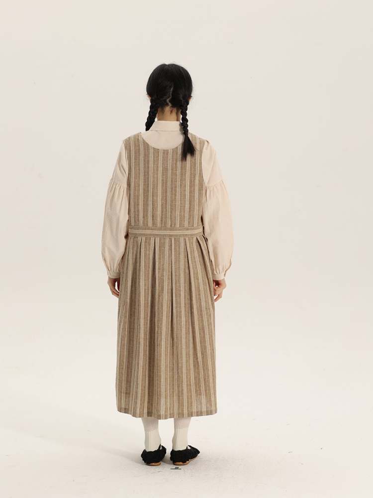 Yarn-Dyed Linen Stripe 2way Long Dress