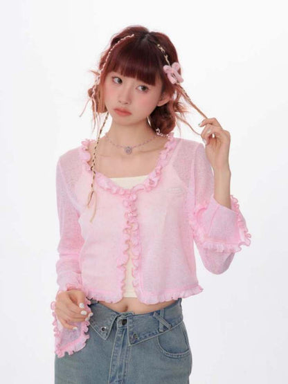 Ruffle Short Knit Cardigan