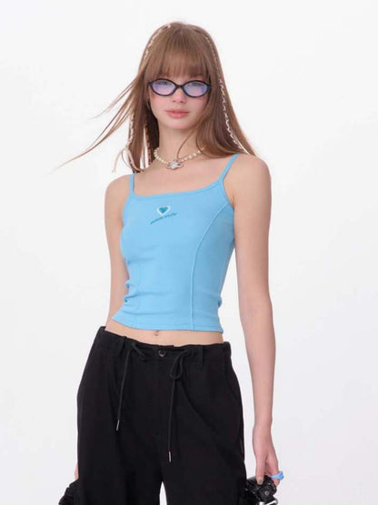 Slim Fit Heart Embroidery Knit Camisole