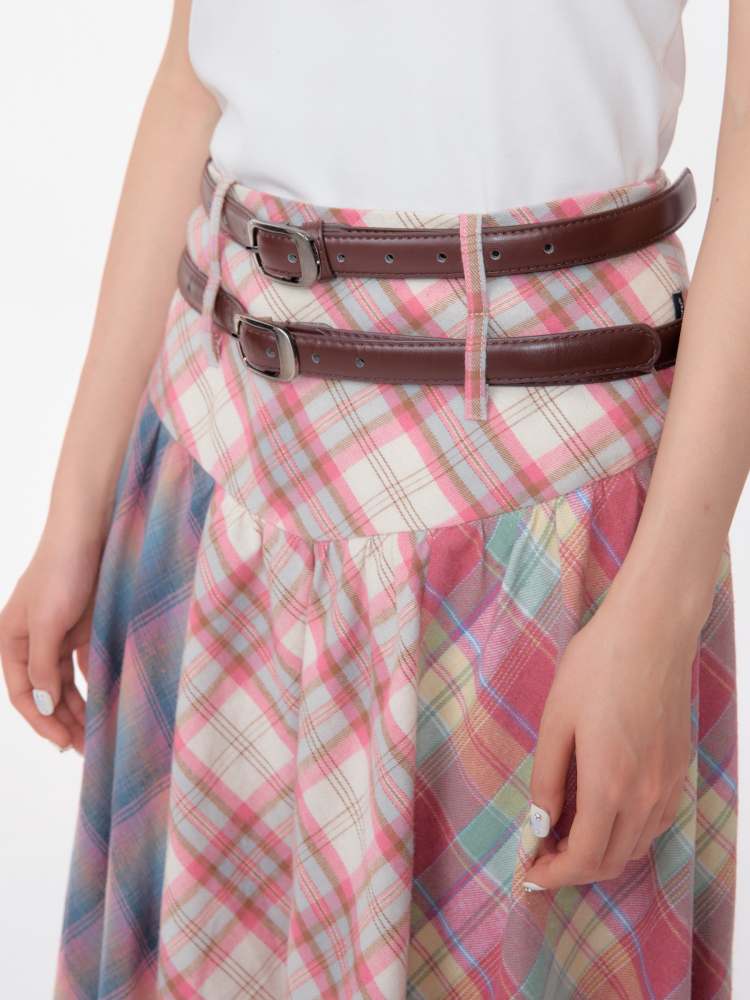 3 Types Of Plaid Patterns Double Waist Random Hem Skirt