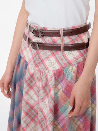 3 Types Of Plaid Patterns Double Waist Random Hem Skirt