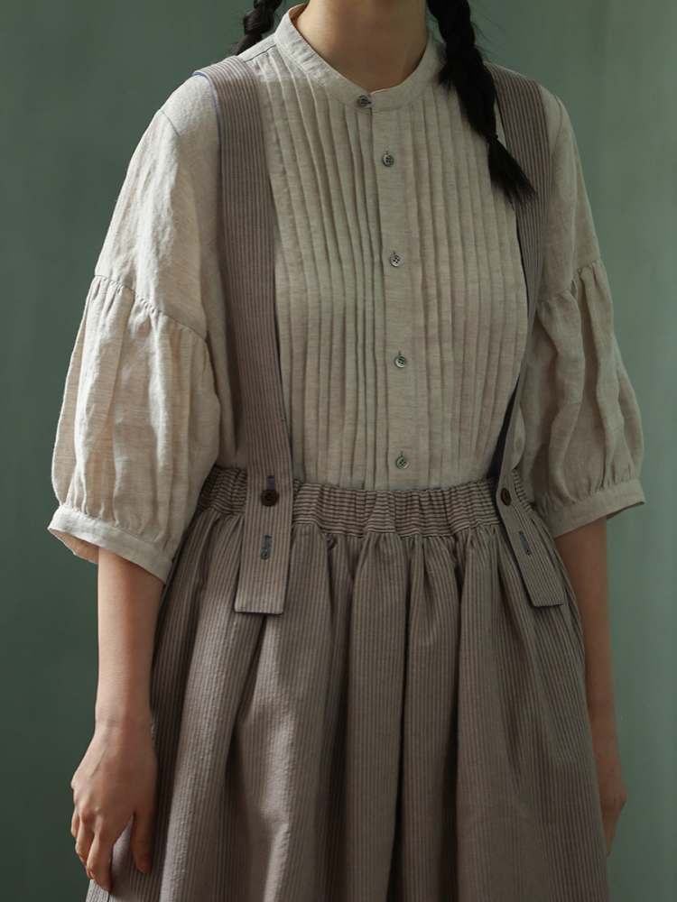 Retro Pleated Collar Loose Shirt