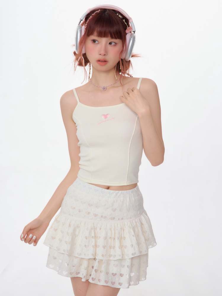 Slim Fit Heart Embroidery Knit Camisole