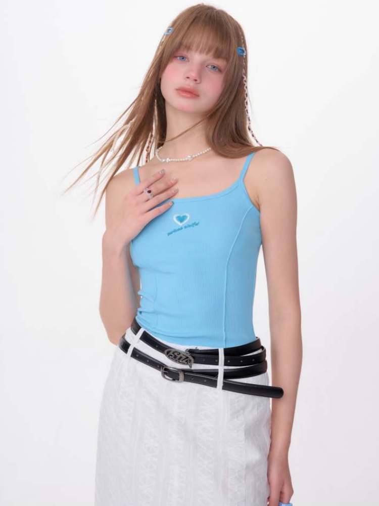 Slim Fit Heart Embroidery Knit Camisole