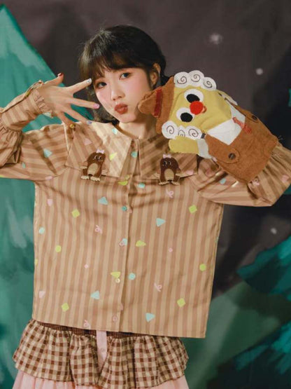 Mole Embroidery Stripe Shirt