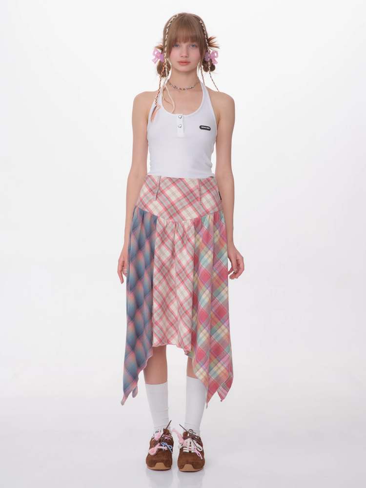 3 Types Of Plaid Patterns Double Waist Random Hem Skirt