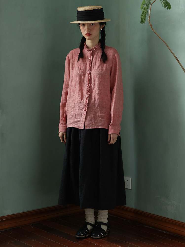 Yarn-Dyed Linen Niche Lace Shirt