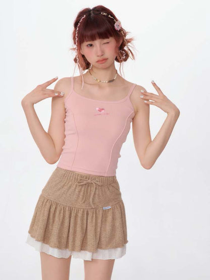 Slim Fit Heart Embroidery Knit Camisole