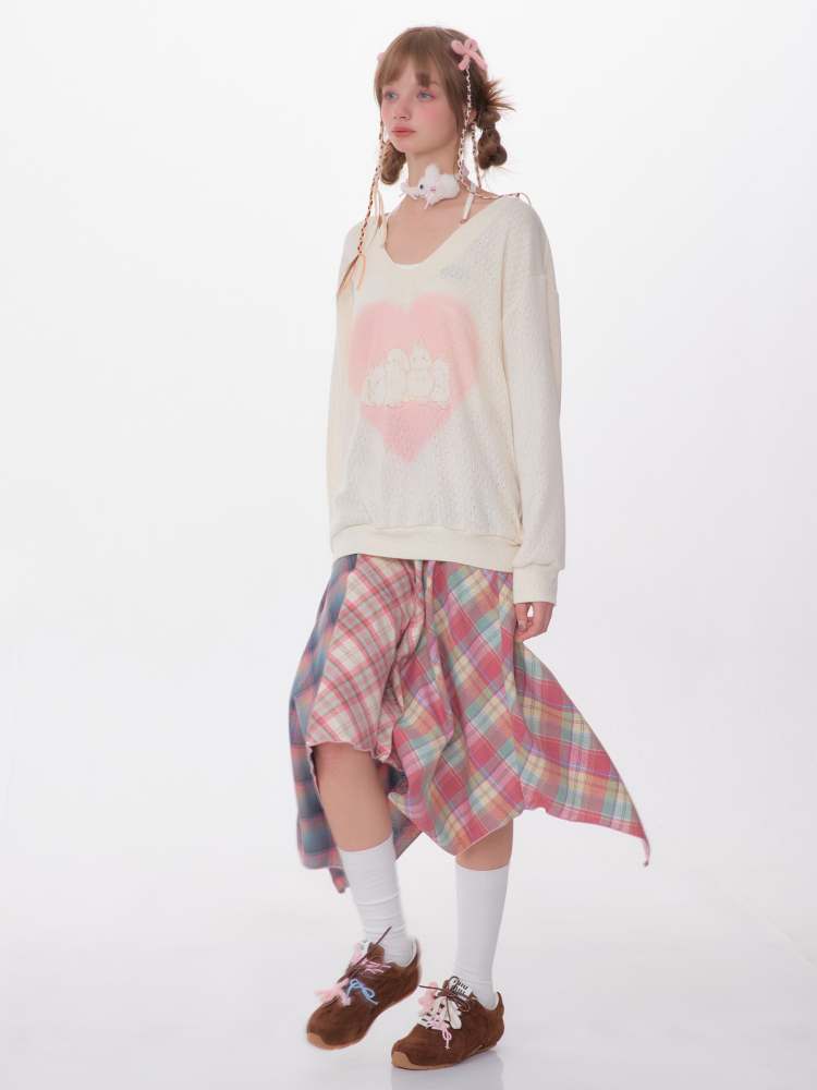 Love Bunny Print V-Neck Knit