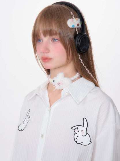 Rabbit Embroidery Loose Shirt