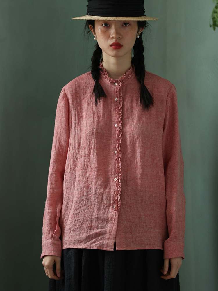 Yarn-Dyed Linen Niche Lace Shirt