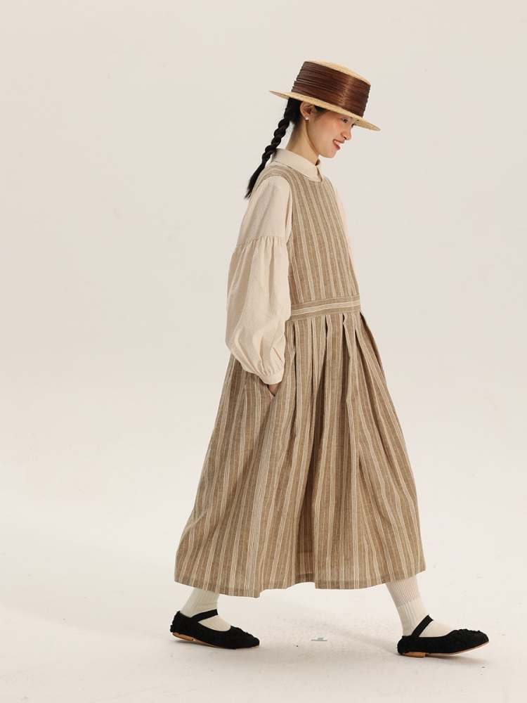 Yarn-Dyed Linen Stripe 2way Long Dress