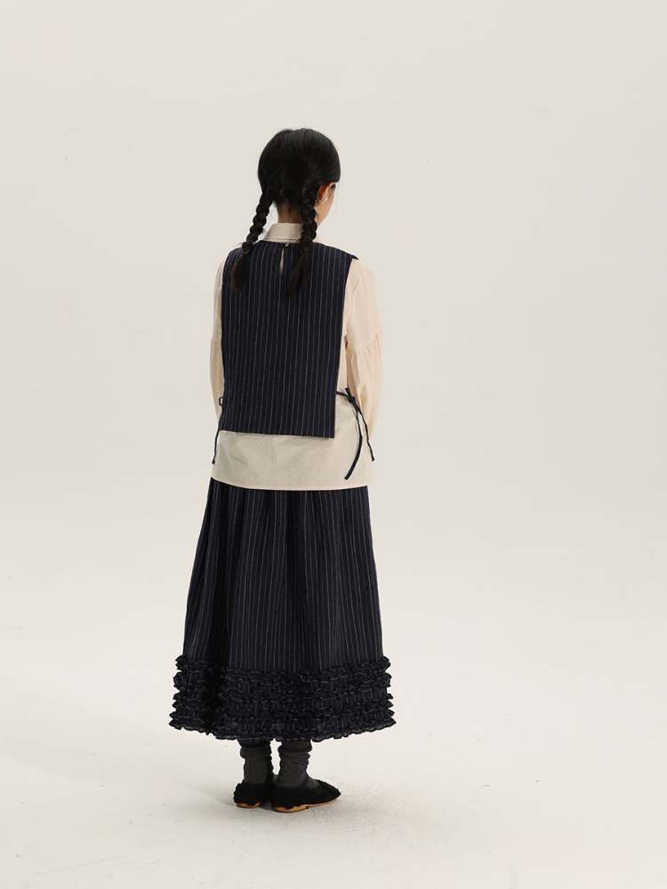 Retro Round Neck Stripe Linen Vest