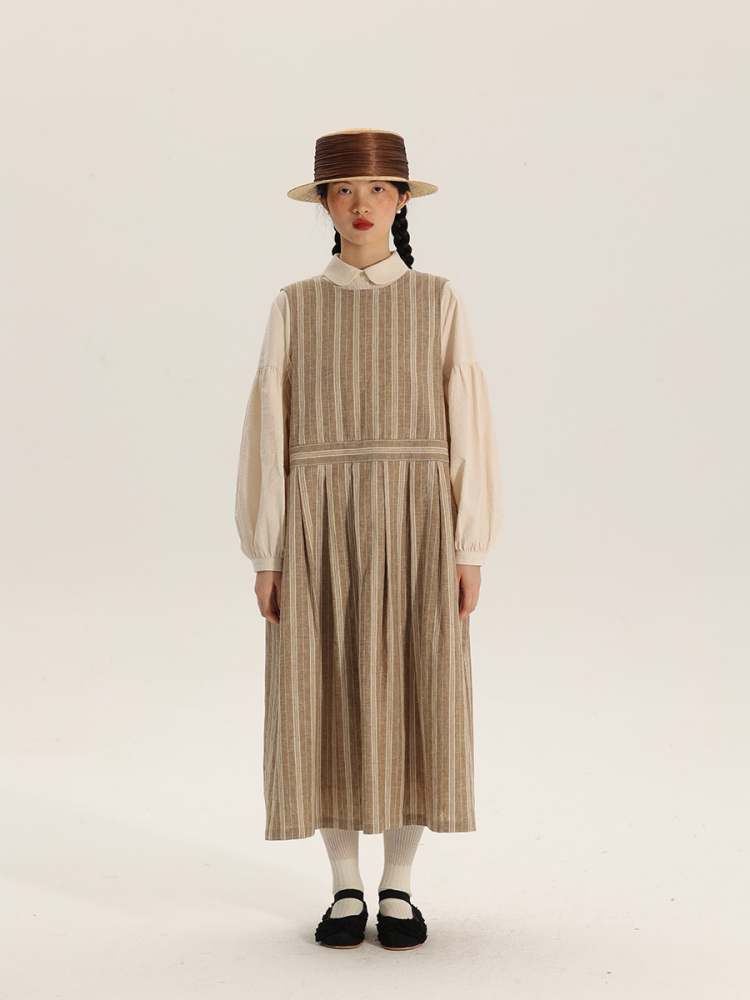 Yarn-Dyed Linen Stripe 2way Long Dress