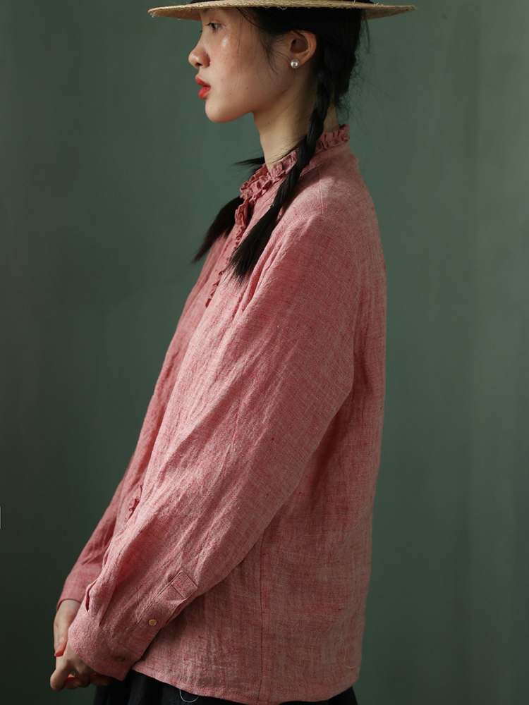 Yarn-Dyed Linen Niche Lace Shirt