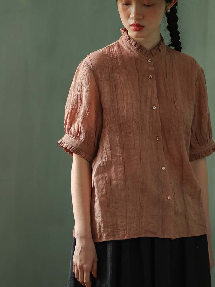 Tie-Dye Pleats Linen Shirt