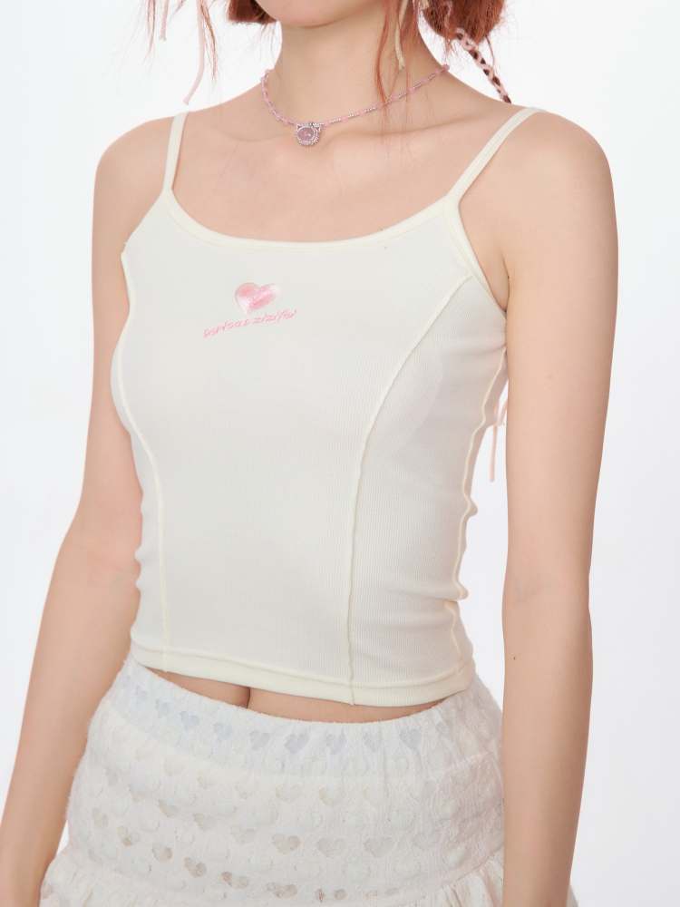 Slim Fit Heart Embroidery Knit Camisole