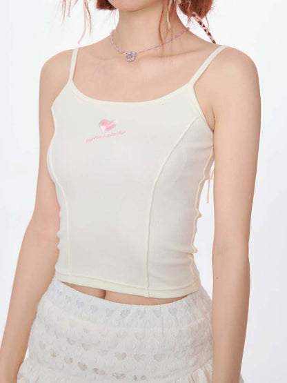 Slim Fit Heart Embroidery Knit Camisole