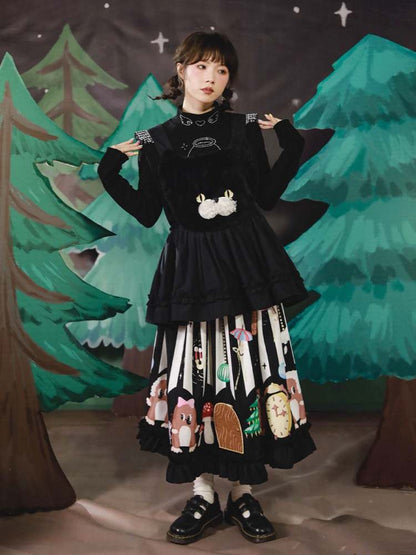 Black Cat Embroidery Race Apron Dress