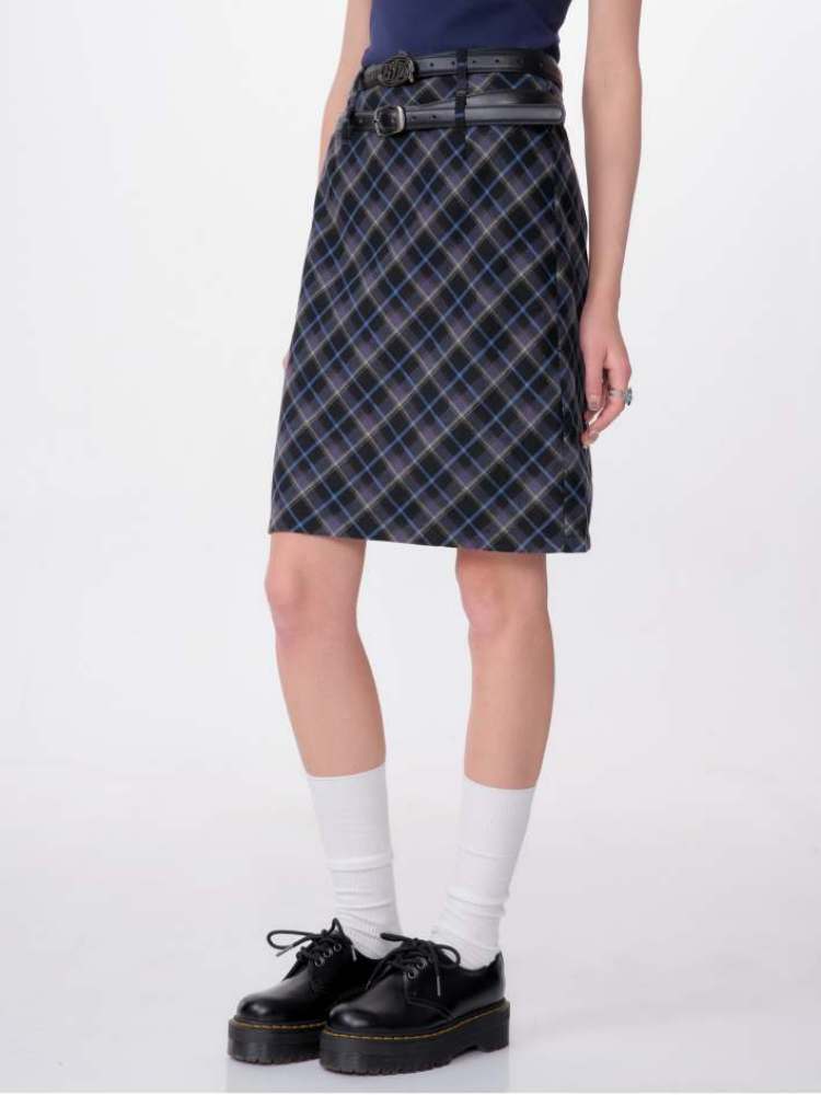 Mid Length Plaid A-Line Skirt