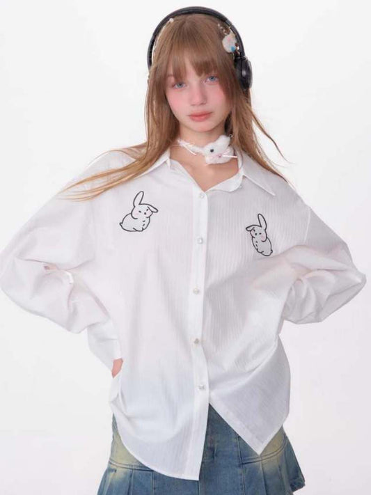 Rabbit Embroidery Loose Shirt