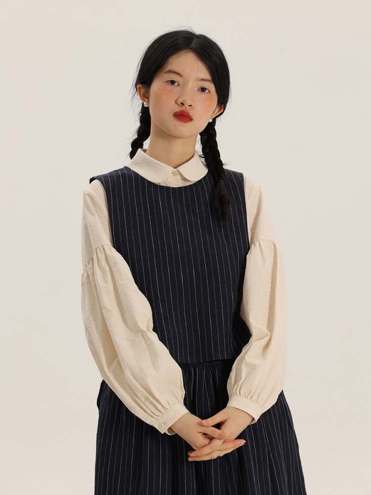 Retro Round Neck Stripe Linen Vest