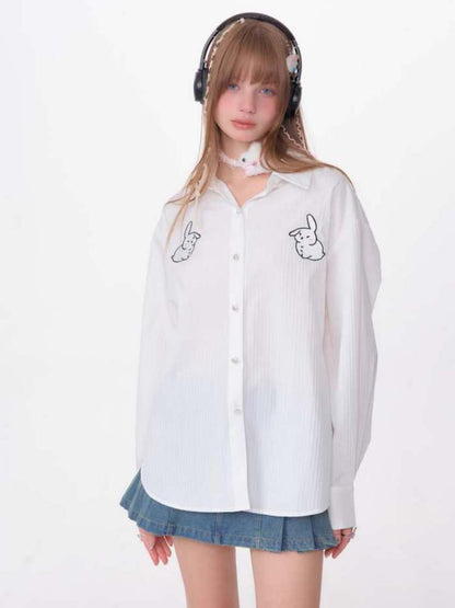 Rabbit Embroidery Loose Shirt