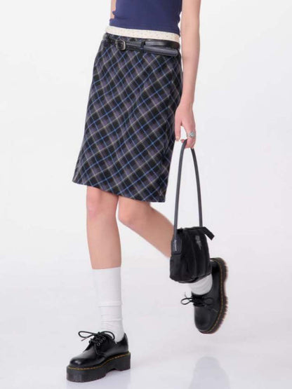 Mid Length Plaid A-Line Skirt