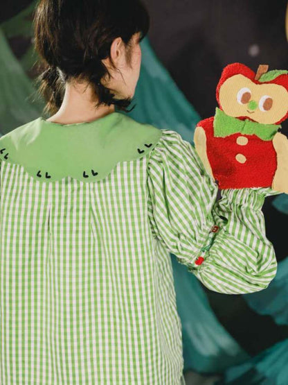 Apple Bug Embroidery Puff Sleeve Shirt